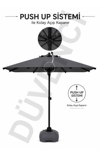 Alubrella Antrasit Kare Güneş Şemsiyesi, 210x210 / 8 Telli, BİDONLU