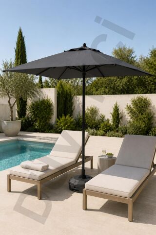 Alubrella Antrasit Kare Güneş Şemsiyesi, 210x210 / 8 Telli, BİDONLU