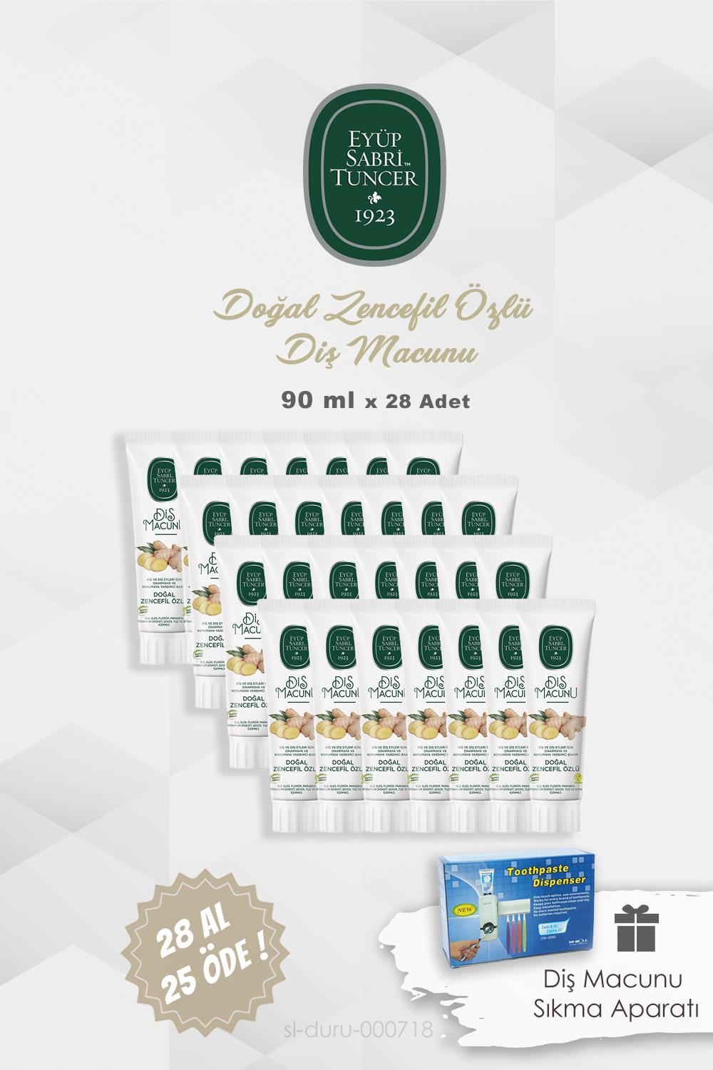 Eyüp Sabri Tuncer Diş Macunu Zencefil Özlü 28 AL 25 ÖDE 90 ml ve Diş Macunu Pratik Aparatı