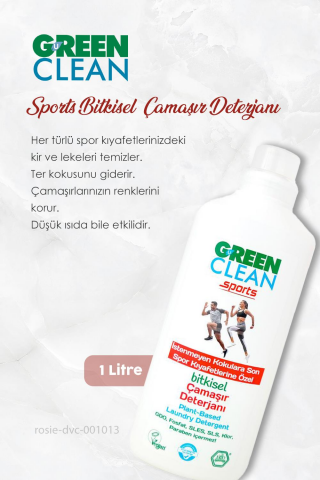 3 Adet Green Clean Sports Bitkisel Çamaşır Deterjanı 1 lt ve ROSIE