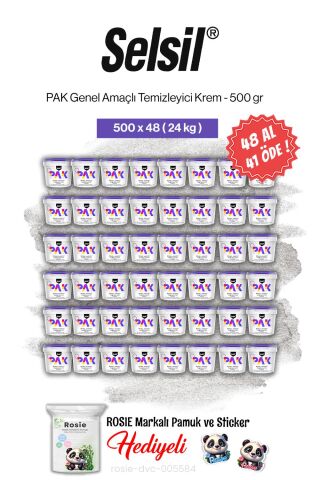 Selsil PAK 500 gr, 48 AL 41 ÖDE Genel Amaçlı Temizleyici Krem ve rosie pamuk