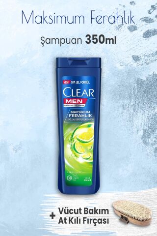 Clear Men Şampuan Maksimum Ferahlık 350 ml ve Vücut Bakım At Kılı Fırçası