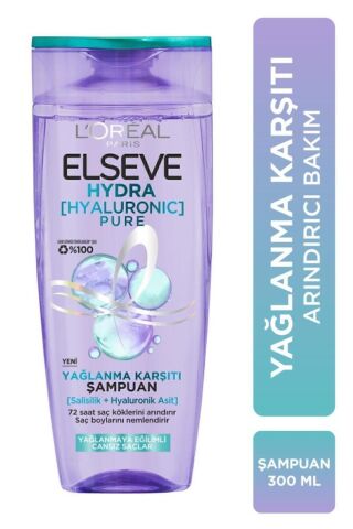 Elseve Hydra Pure Salisilik Asit içeren Yağlanma Karşıtı Nemlendirici Şampuan 3'lü Set