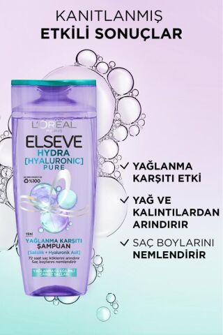 Elseve Hydra Pure Salisilik Asit içeren Yağlanma Karşıtı Nemlendirici Şampuan 3'lü Set