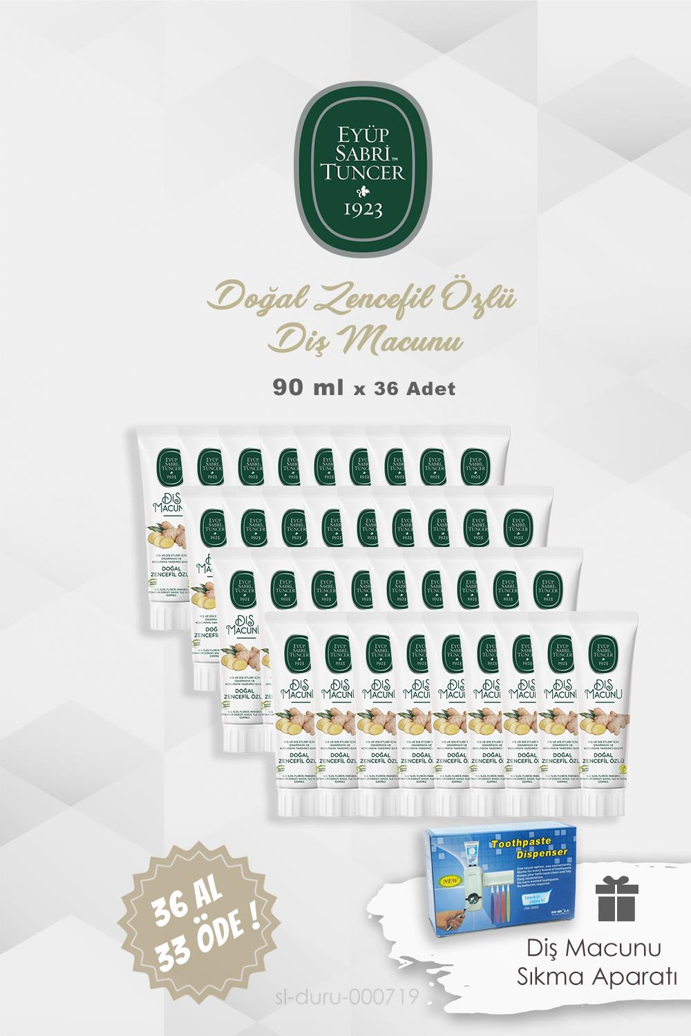 36 AL 33 ÖDE Eyüp Sabri Tuncer Diş Macunu Zencefil Özlü 90 ml ve Diş Macunu Pratik Aparatı