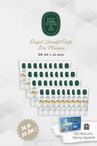 36 AL 33 ÖDE Eyüp Sabri Tuncer Diş Macunu Zencefil Özlü 90 ml ve Diş Macunu Pratik Aparatı