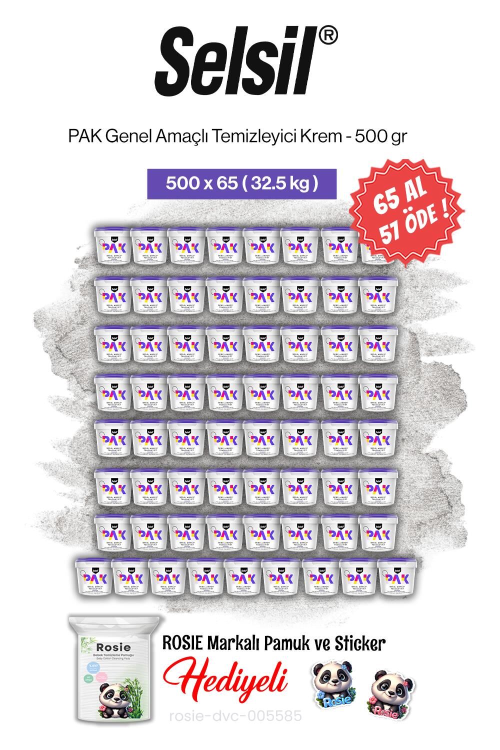 Selsil PAK 65 AL 57 ÖDE Genel Amaçlı Temizleyici Krem 500 gr ve rosie pamuk
