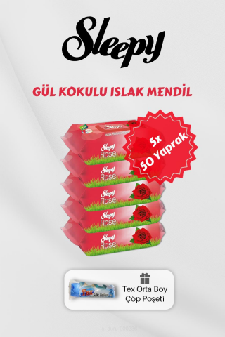 250 Adet Gül Kokulu Islak Havlu, Çöp Torbası Hediyeli