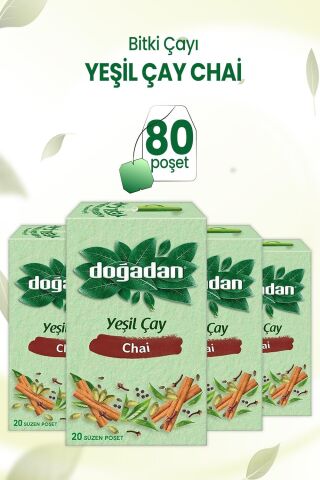 Doğadan Yeşil Çay Chai Poşet Bardak Çay  20'li x 4 Adet