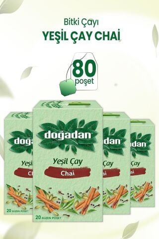 Doğadan Yeşil Çay Chai Poşet Bardak Çay  20'li x 4 Adet