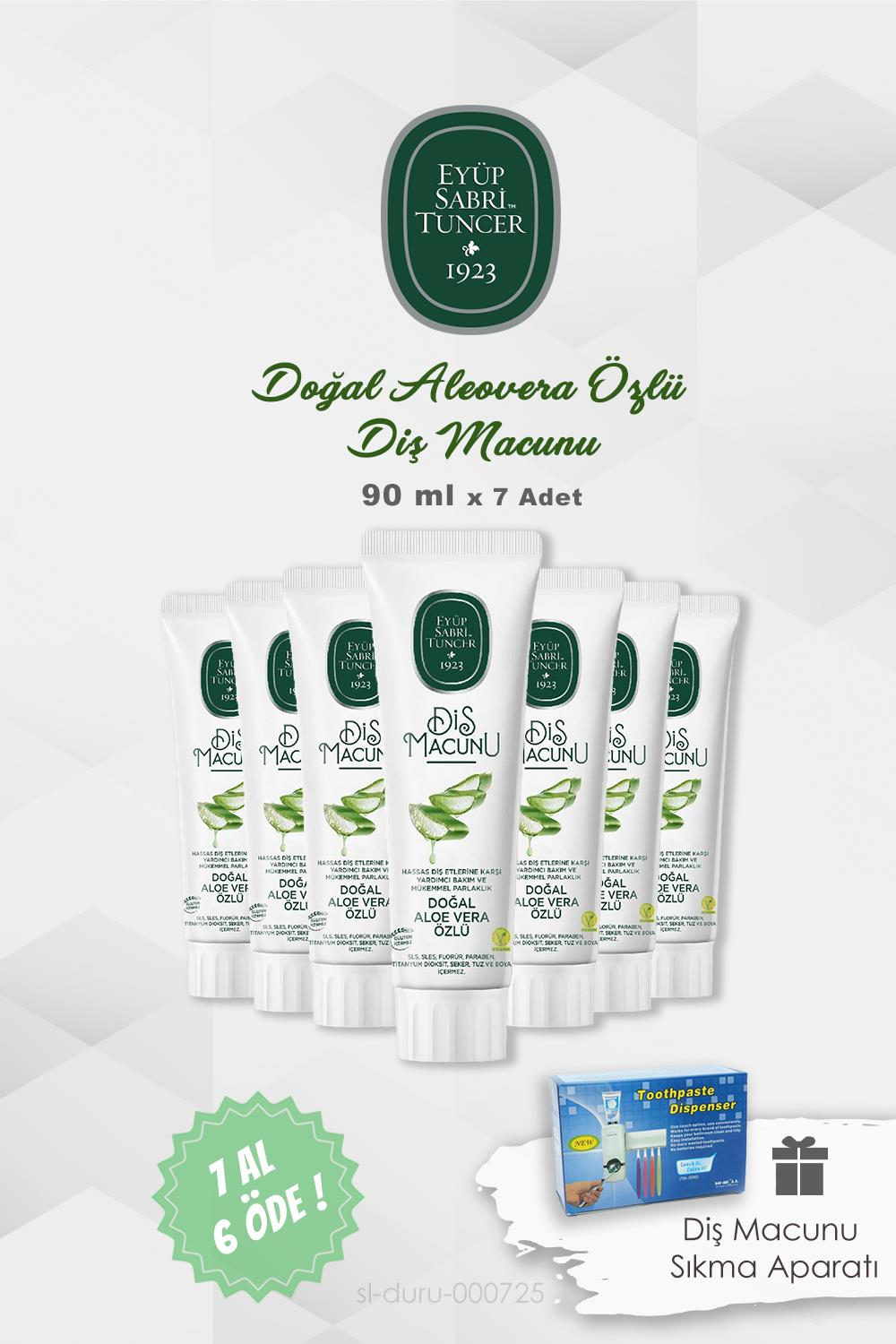 Eyüp Sabri Tuncer Diş Macunu Aloe Vera Özlü 90 ml 7 AL 6 ÖDE Diş Macunu Sıkma Aparatı Hediye