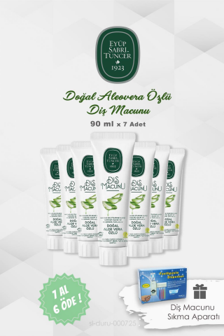 Eyüp Sabri Tuncer Diş Macunu Aloe Vera Özlü 90 ml 7 AL 6 ÖDE Diş Macunu Sıkma Aparatı Hediye