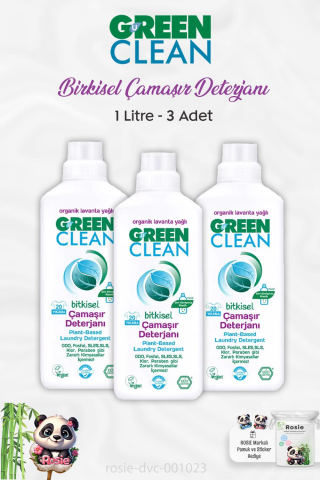 3 Adet Green Clean Bitkisel Çamaşır Deterjanı Lavanta Yağlı 1 lt ve ROSIE
