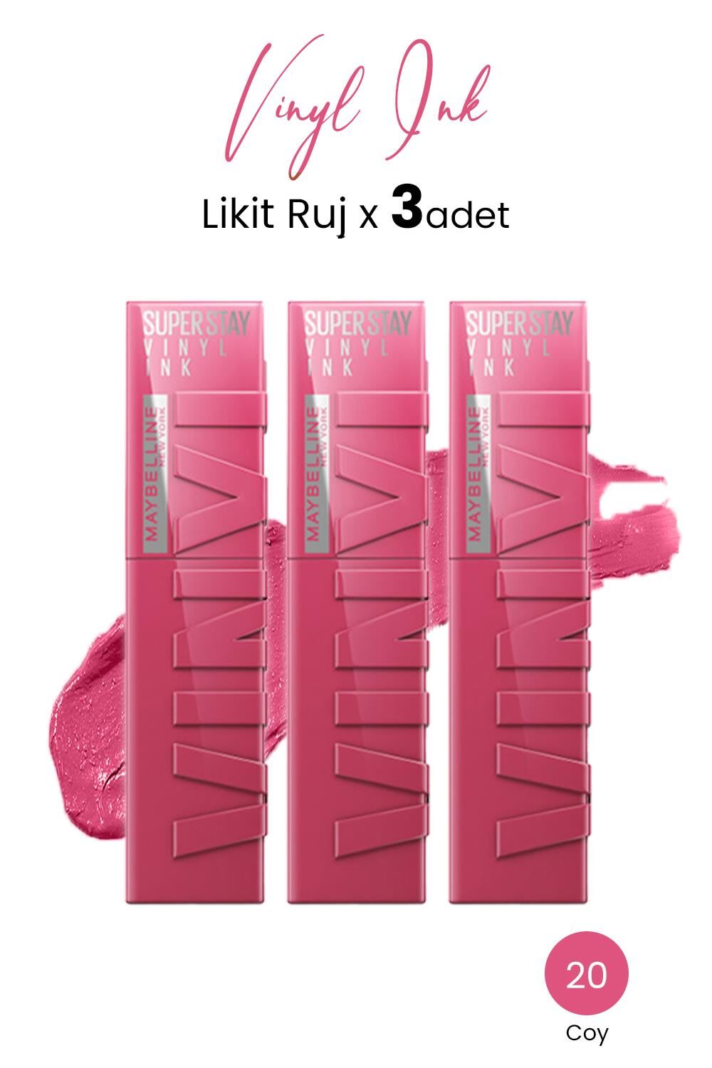 Maybelline New York Super Stay Vinyl Ink Likit Ruj 20 Coy x 3 adet