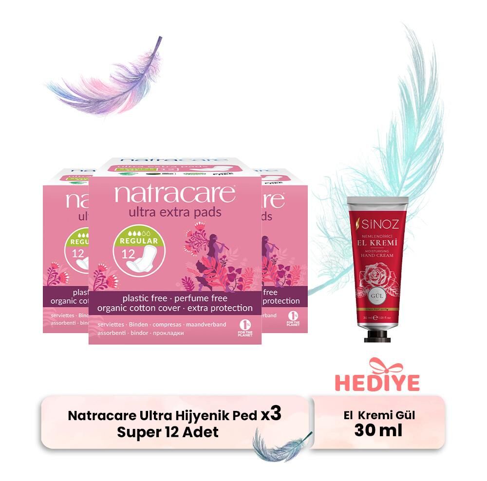 Natracare Ultra Hijyenik Ped Super 12'li x 3 ve El Kremi Hediyeli