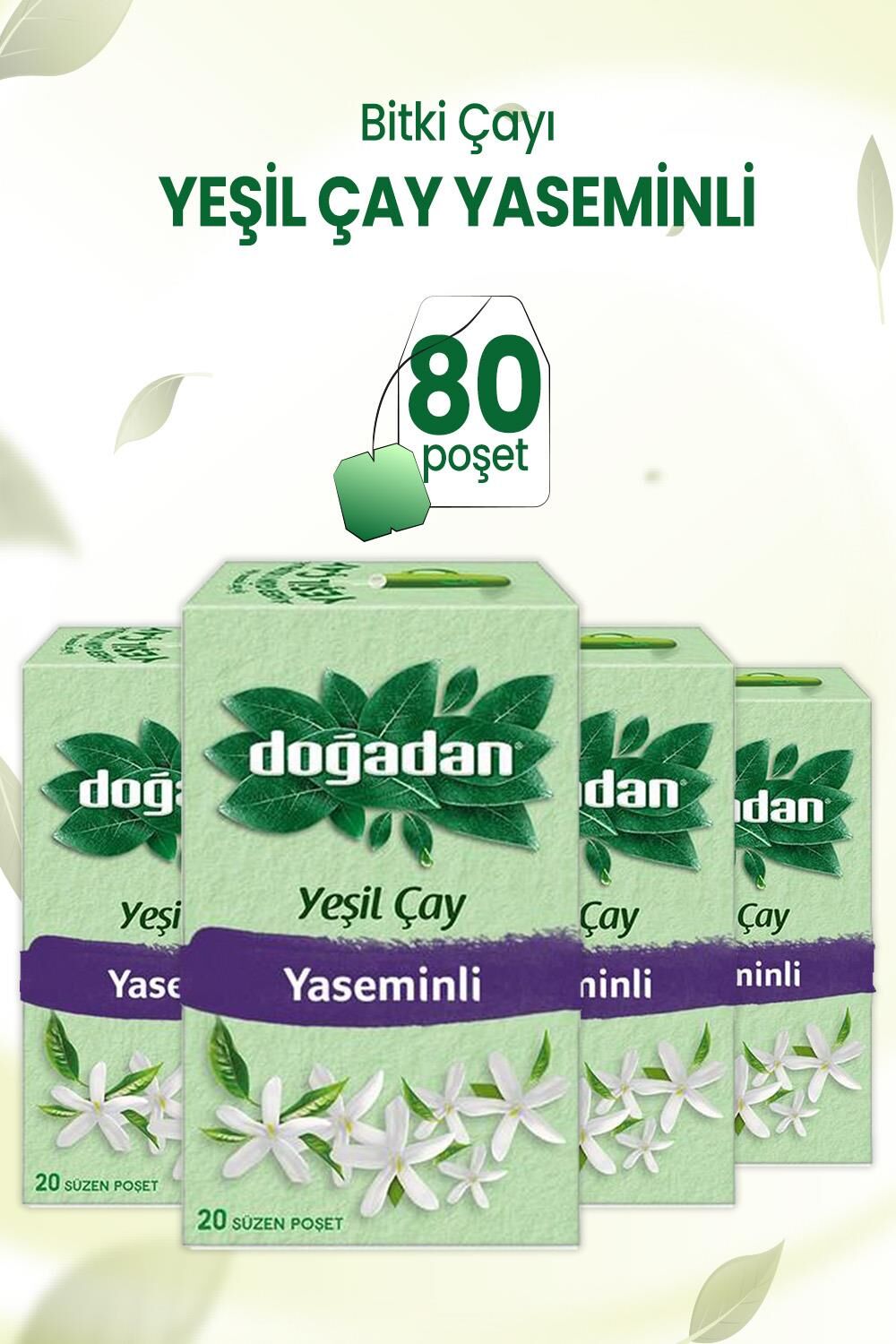 Doğadan Yeşil Çay Yaseminli 20'li Poşet x 4 Adet