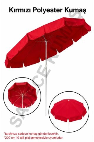 Kırmızı Polyester Kumaş, 200 cm / 10 telli (plaj şemsiyesi uyumlu)