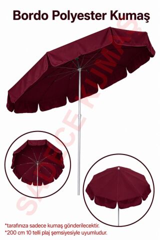 Bordo Polyester Kumaş, 200 cm / 10 telli (plaj şemsiyesi uyumlu)