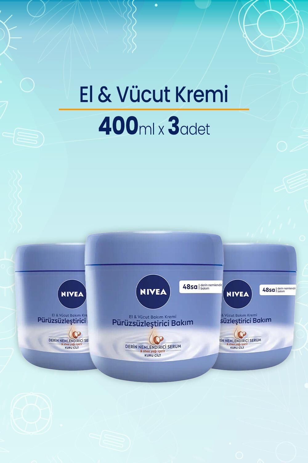 Nivea El ve Vücut Pürüzsüzleştirici Bakım Kremi 400 ml x 3 Adet