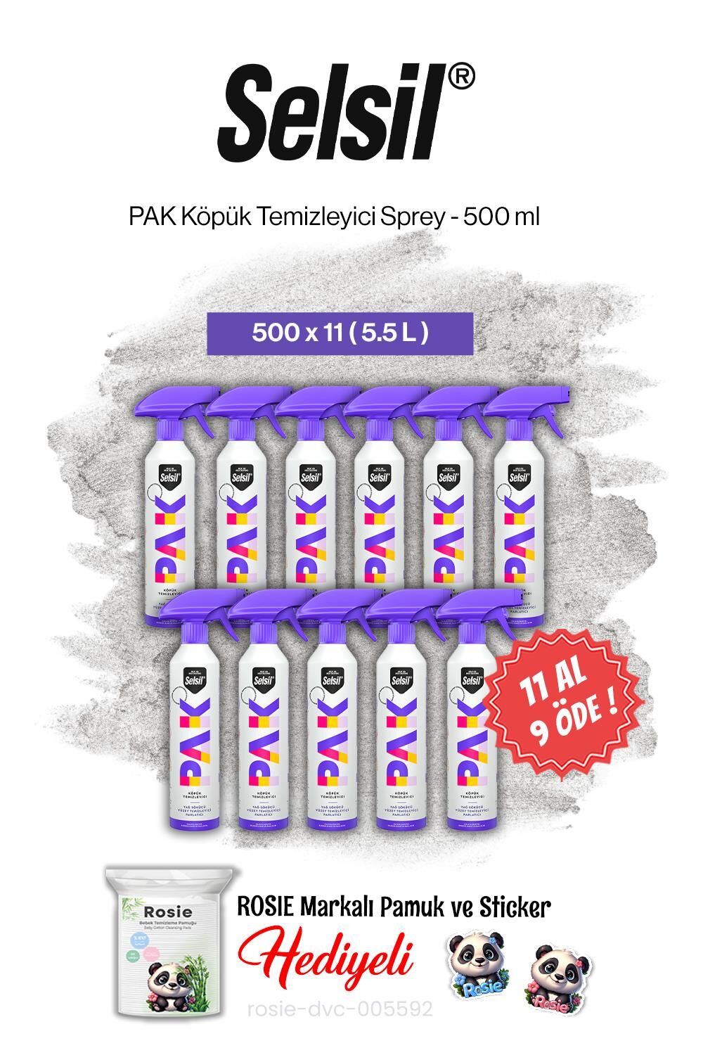 11 AL 9 ÖDE Selsil PAK Köpük Temizleyici Sprey 500 ml ve rosie pamuk