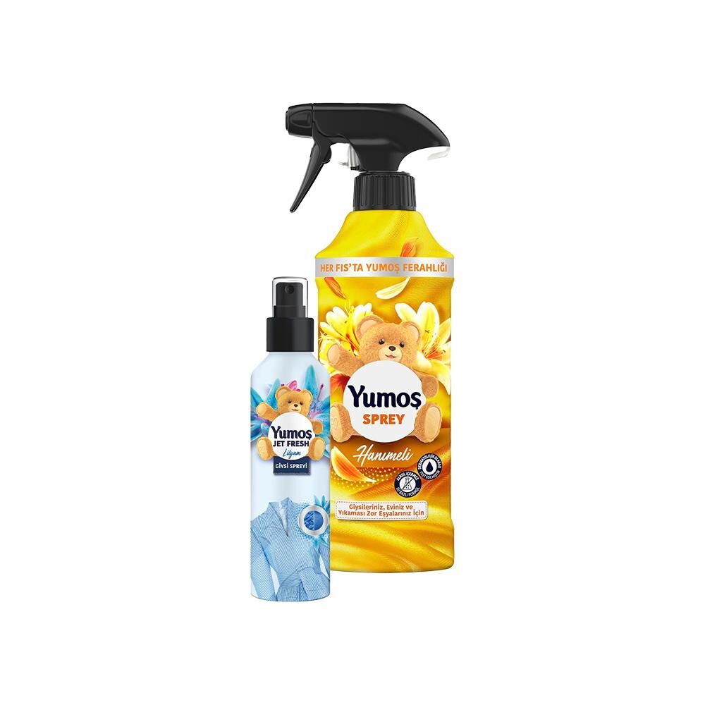 Yumoş Sprey Yıkaması Hanımeli 450 ml ve Jet Fresh Ütü Etkisi Giysi Spreyi Lilyum 200 ml