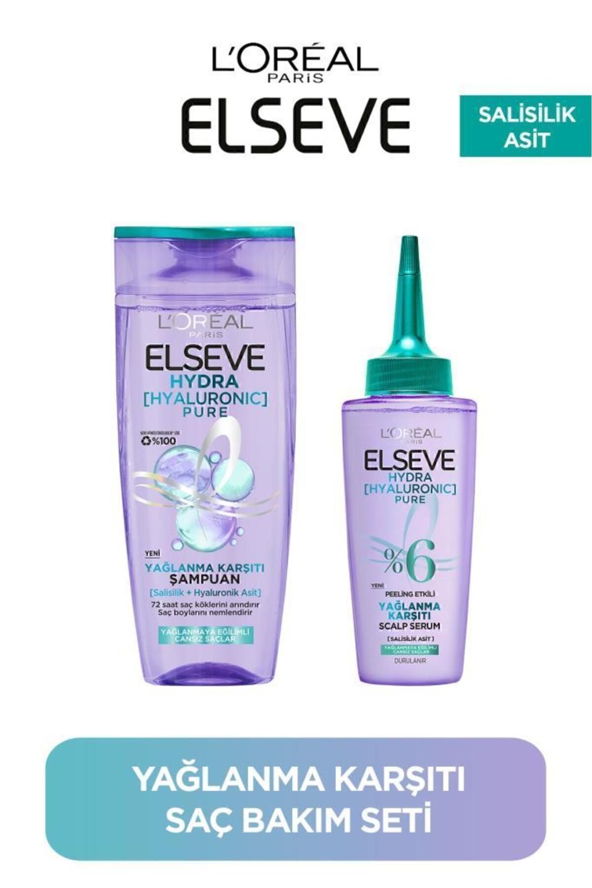Elseve Hydra Pure Salisilik Asit içeren Yağlanma Karşıtı Nemlendirici Şampuan + Saç Derisi Serum Seti