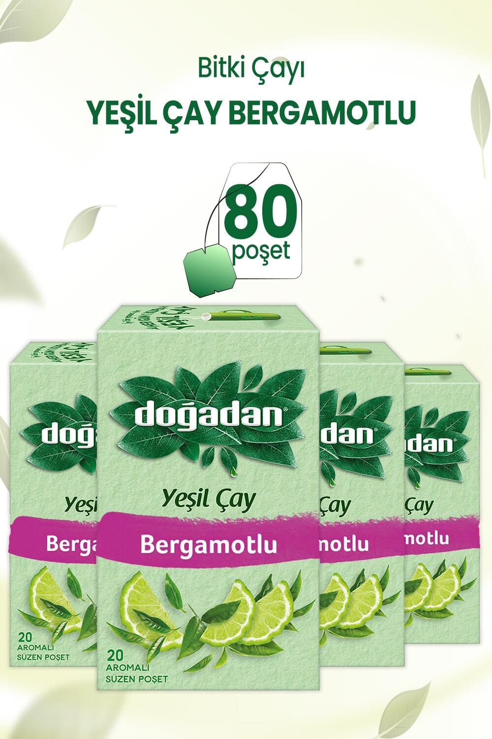 Doğadan Yeşil Çay Bergamot Aromalı 20'Li x 4 Adet