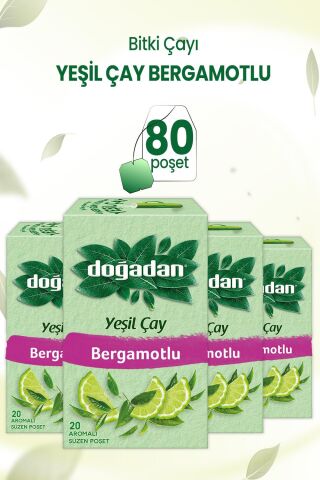 Doğadan Yeşil Çay Bergamot Aromalı 20'Li x 4 Adet