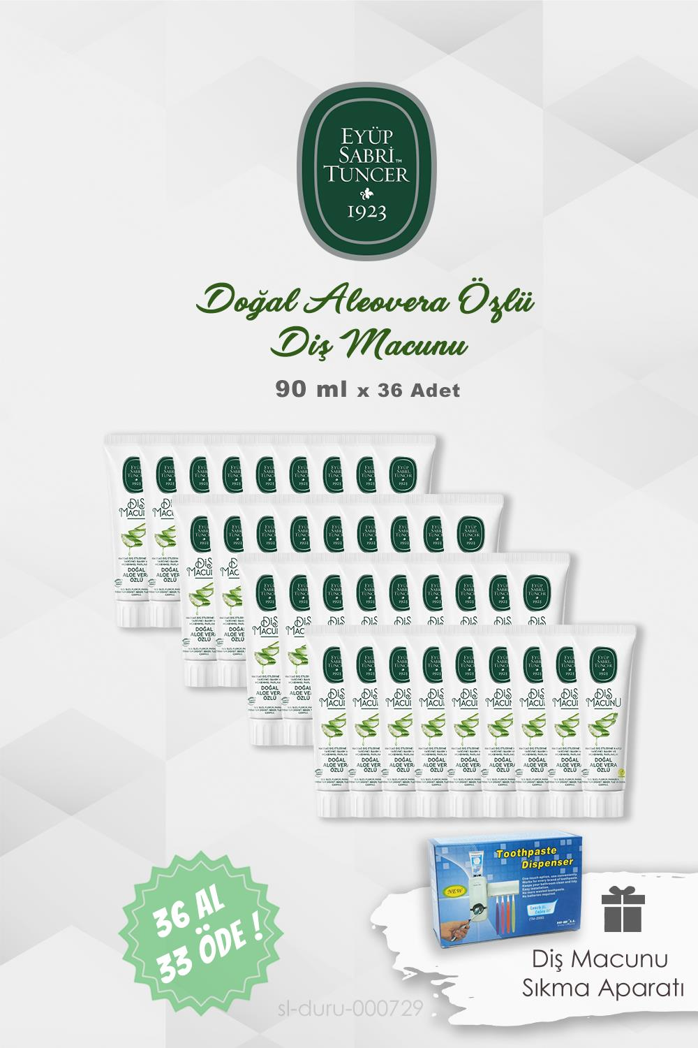 Eyüp Sabri Tuncer Diş Macunu 36 AL 33 ÖDE Aloe Vera Özlü 90 ml ve Diş Macunu Sıkma Aparatı