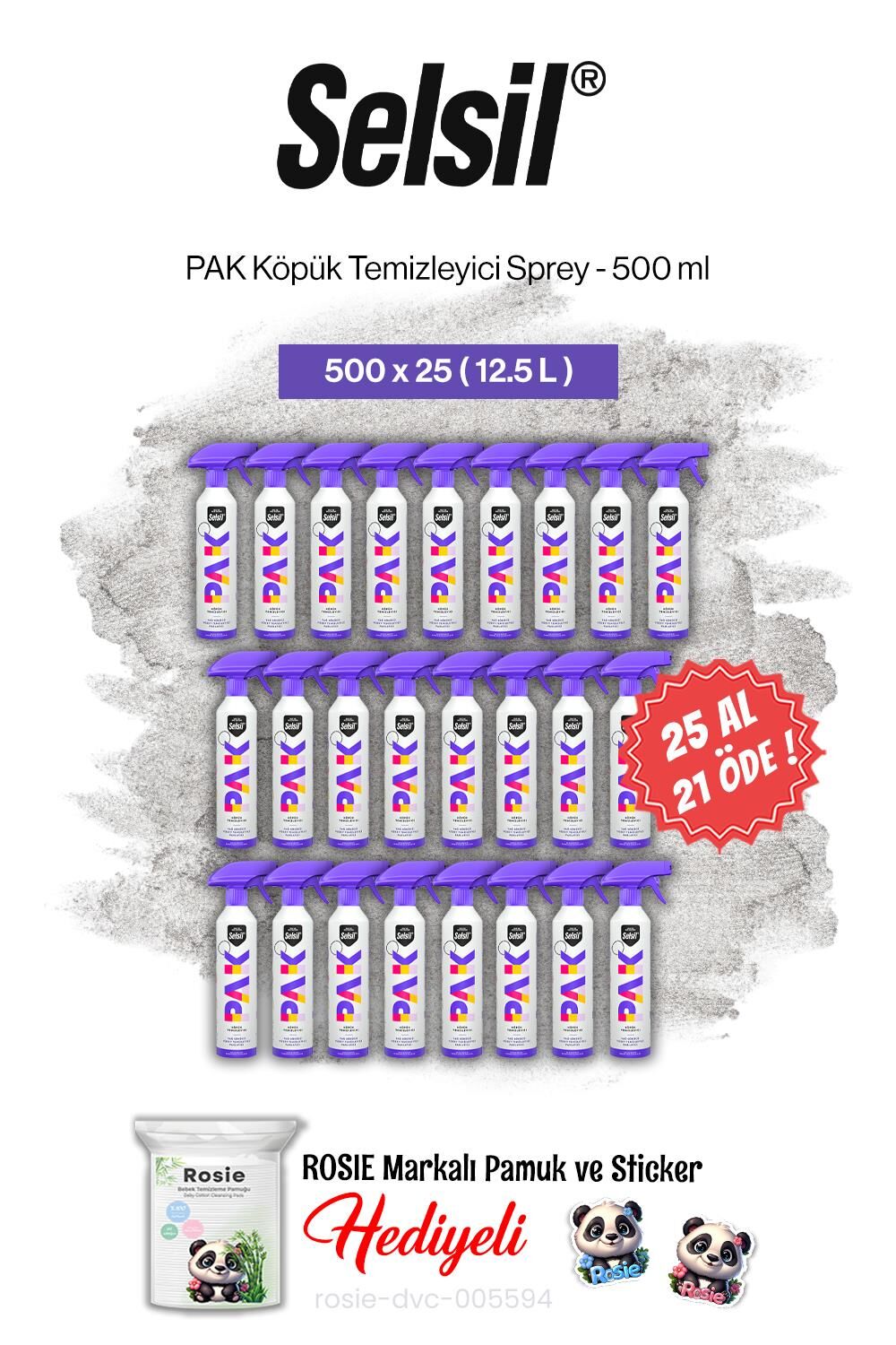 Selsil 25 AL 21 ÖDE PAK Köpük Temizleyici Sprey 500 ml ve rosie pamuk