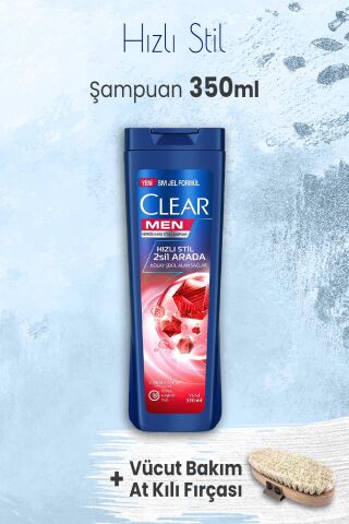 Clear Men Şampuan Hızlı Stil 350 ml ve Vücut Bakım At Kılı Fırçası