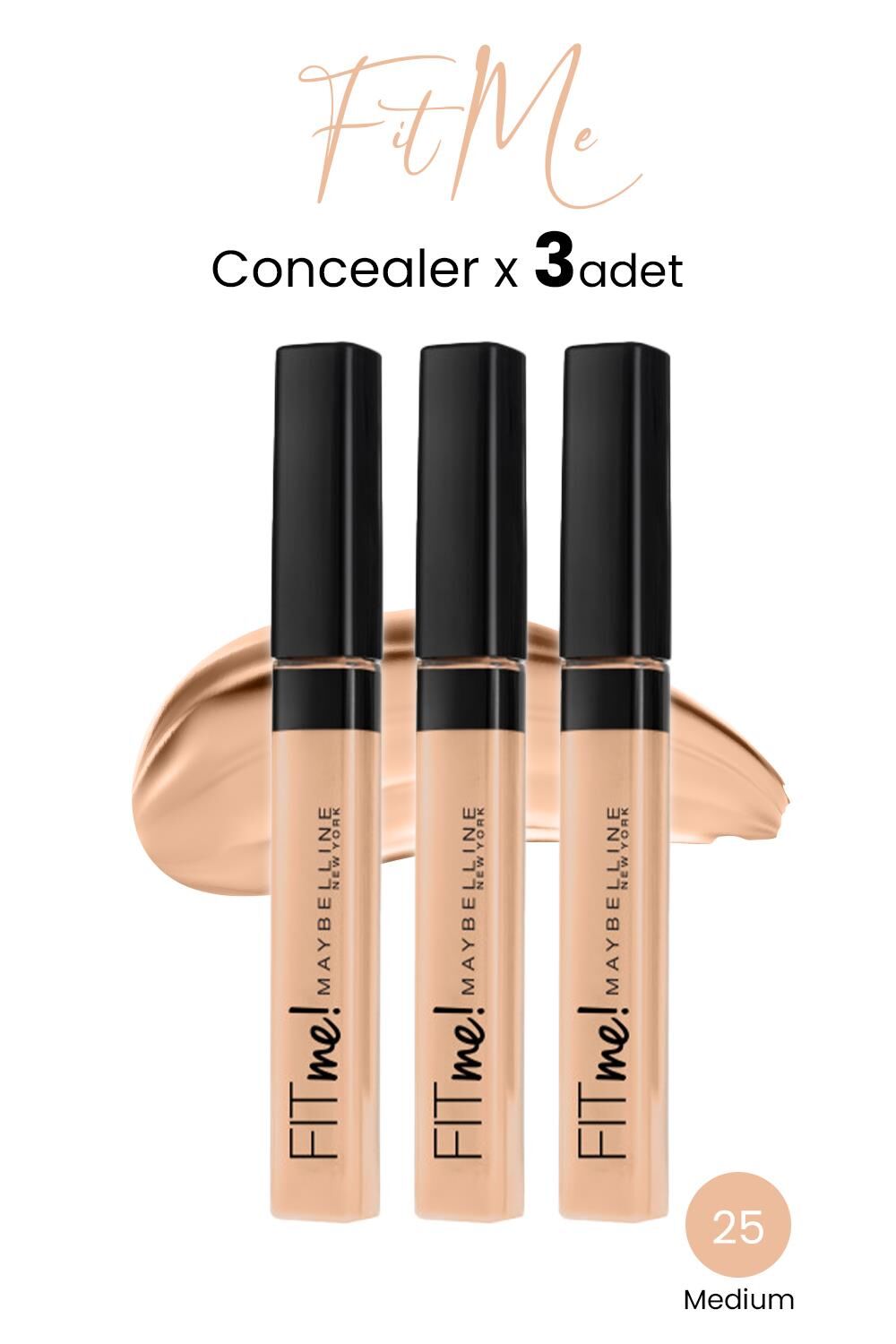 Maybelline New York Fit Me Concealer 25 Medium x 3 adet
