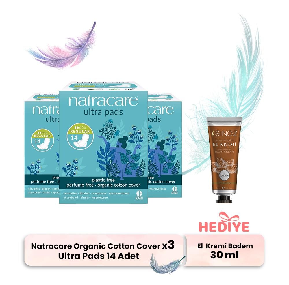 Natracare Ultra Pads 14'lü x 3, El Kremi Hediyeli