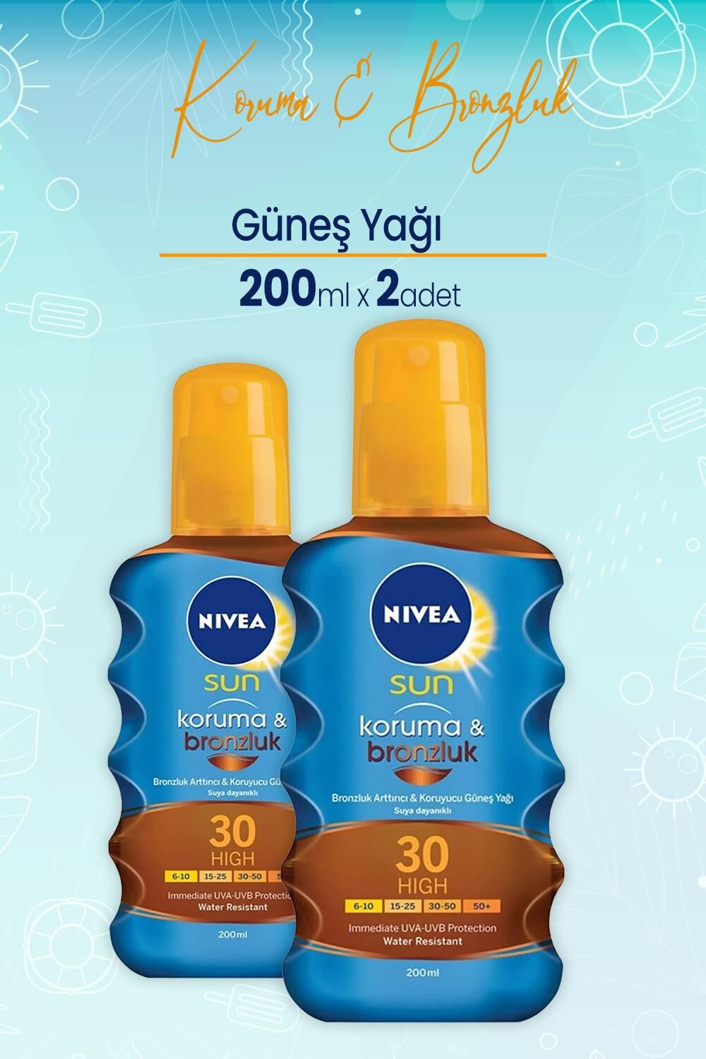Nivea Sun Koruma Ve Bronzluk Güneş Yağı Gkf 30 200 Ml x 2 Adet