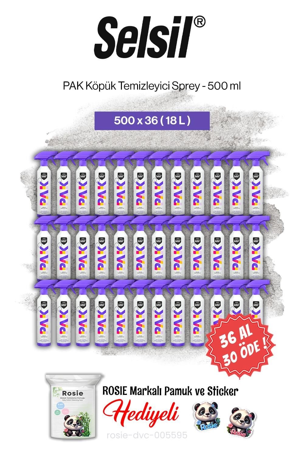 Selsil 36 AL 30 ÖDE PAK Köpük Temizleyici Sprey 500 ml ve rosie pamuk