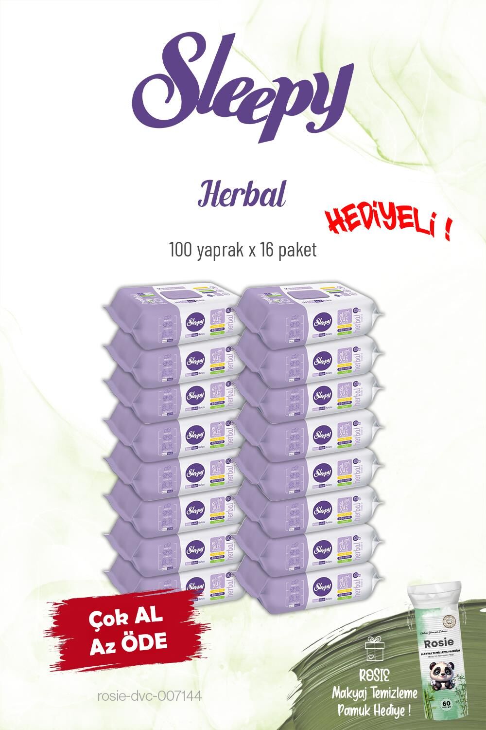 Sleepy 16'lı Herbal Kişisel Bakım Havlusu 100'lü ve Rosie
