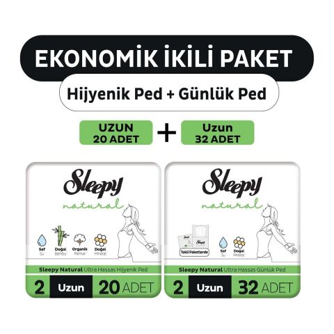 Sleepy Natural Ultra Hassas Hijyenik Ped Uzun 20'Li + Günlük Ped Normal 32'Li