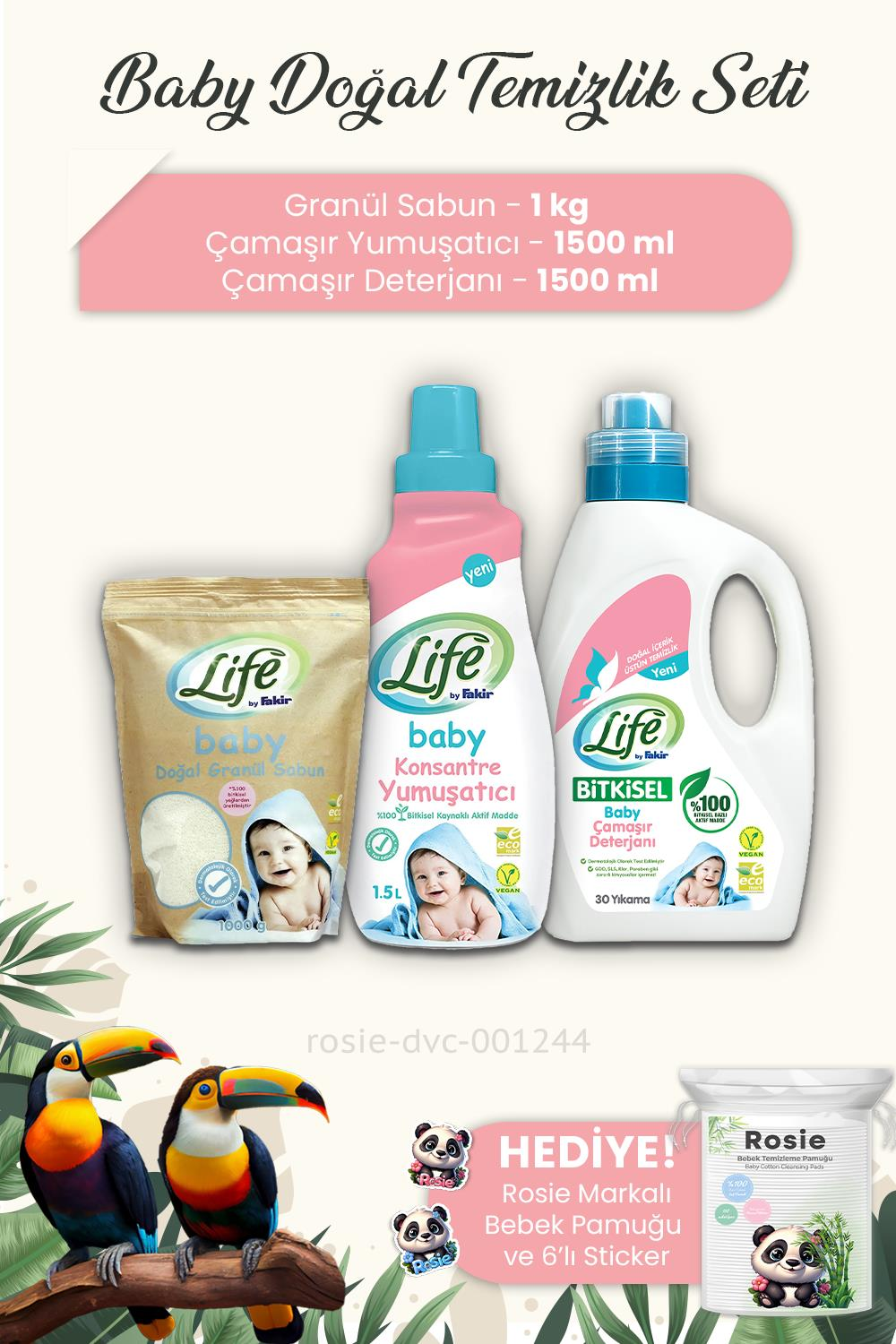 Life By Fakir 3'lü Baby Doğal Temizlik Seti ve Bebek Pamuğu ROSIE