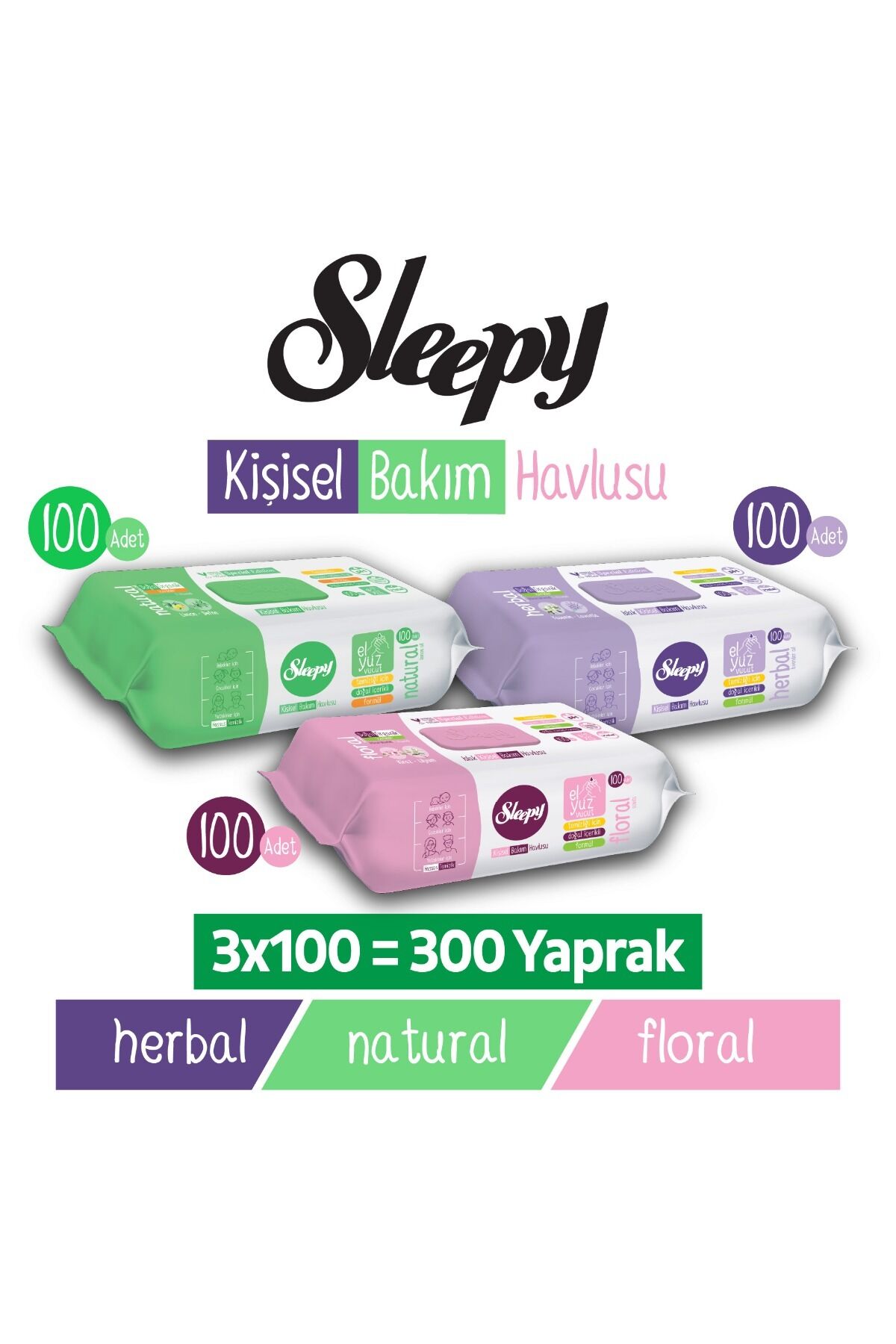 Sleepy Kişisel Bakım Havlusu Karma Paket 3x100 (300 Yaprak)