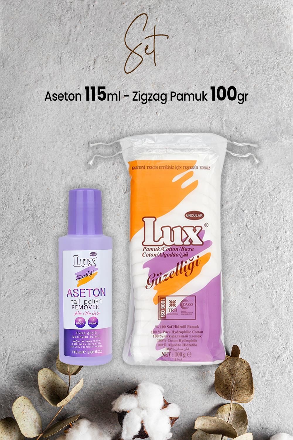 Lux Aseton 115 ml ve Zigzag Pamuk 100 gr