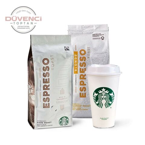 Starbucks Espresso ve Blonde Espresso Roast Çekirdek Kahve ile Plastik Bardak
