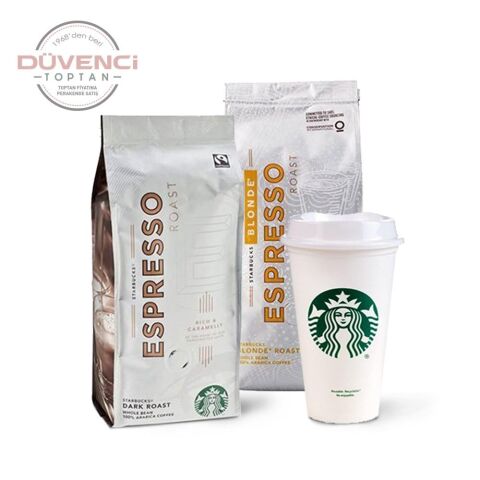 Starbucks Espresso ve Blonde Espresso Roast Çekirdek Kahve ile Plastik Bardak