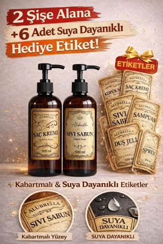 Pompalı Plastik Şişe Ve Banyo Temalı Etiket Seti