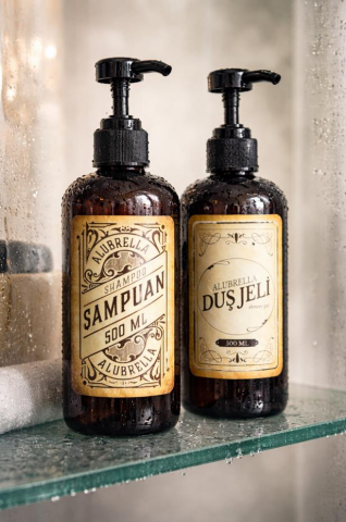 Pompalı Plastik Şişe Ve Banyo Temalı Etiket Seti