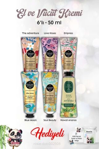 Love Kisses Blue Moon, Hawaii Ananas, Empress,The Adventure, Soul Beauty El Kremi 6'lı 50 ml ve Rosie