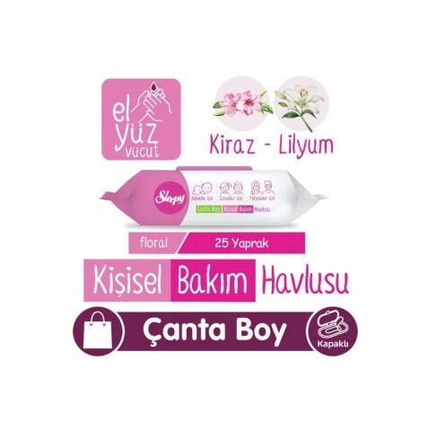 Sleepy Floral Kişisel Bakım Havlusu Çanta Boy 25 Yaprak