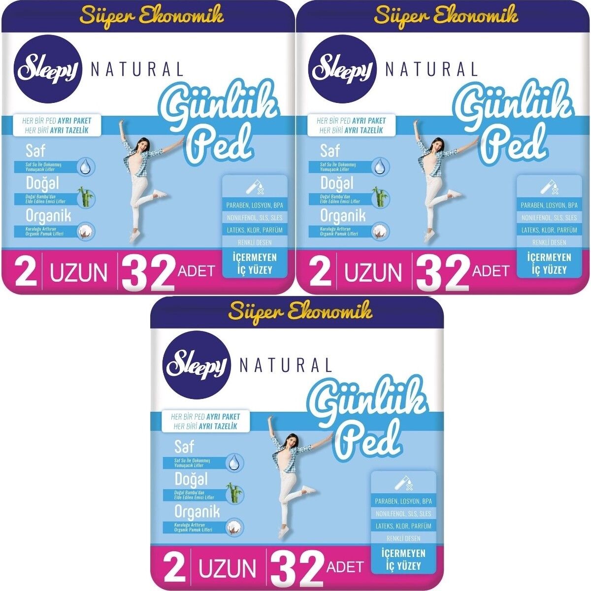 Sleepy Natural Günlük Ped Uzun 32'li 3 Paket