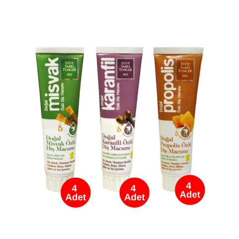 Eyüp Sabri Tuncer Doğal Misvak, Propolis ve Karanfil Özlü Diş Macunu Seti 3' lü x 4