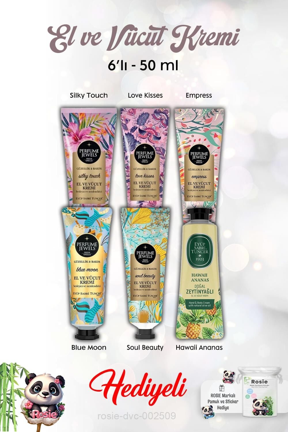 Silky Touch, Love Kisses, Blue Moon, Hawaii Ananas, Empress,Soul Beauty El Kremi 6'lı 50 ml ve Rosie