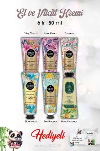Silky Touch, Love Kisses, Blue Moon, Hawaii Ananas, Empress,Soul Beauty El Kremi 6'lı 50 ml ve Rosie